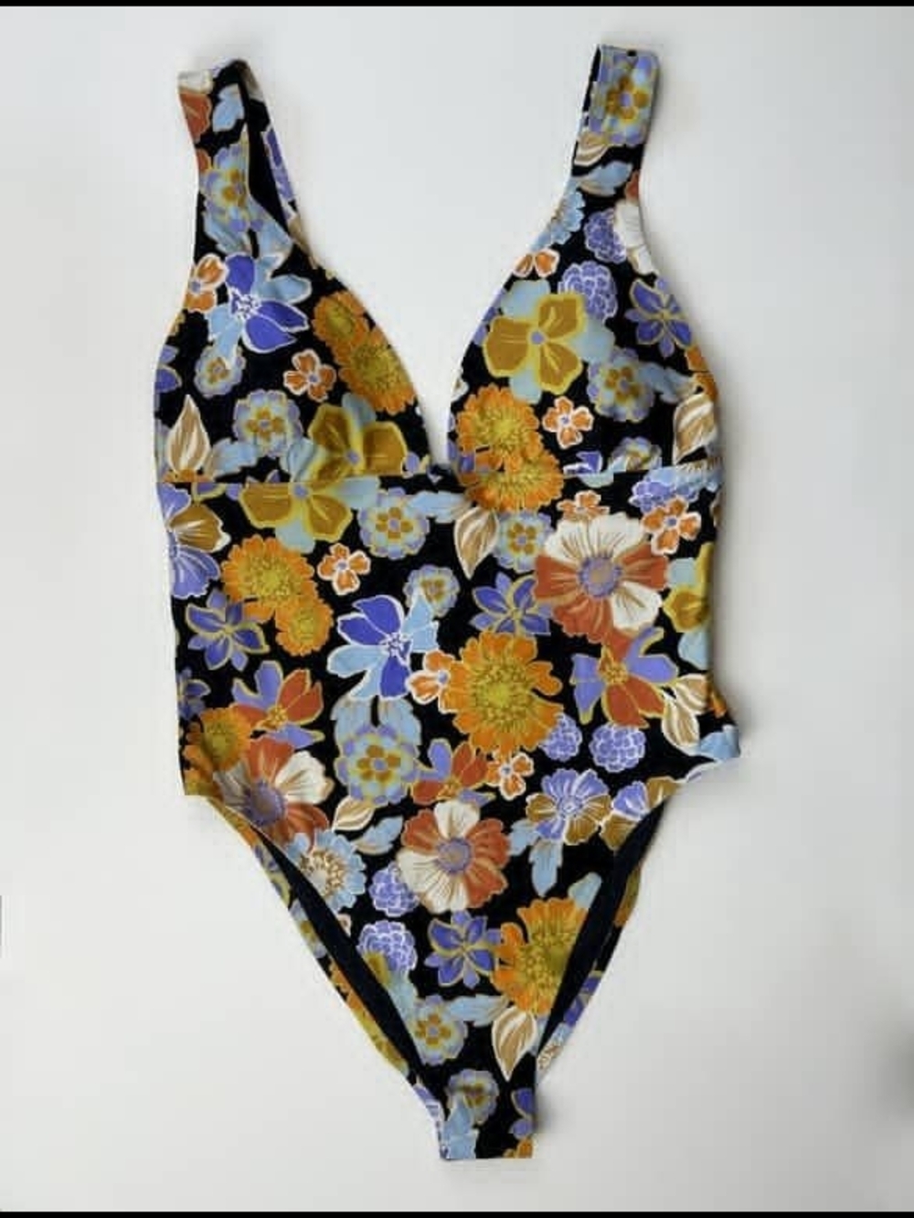 l*space One-Piece Swimsuit with Orange, Blue, Yellow Floral Print NWT